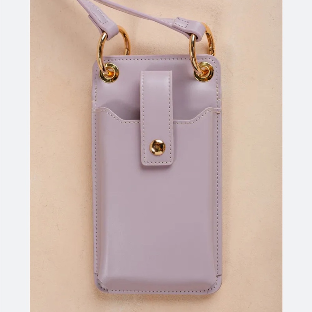 Lavender leather wallet/ phone case with strap